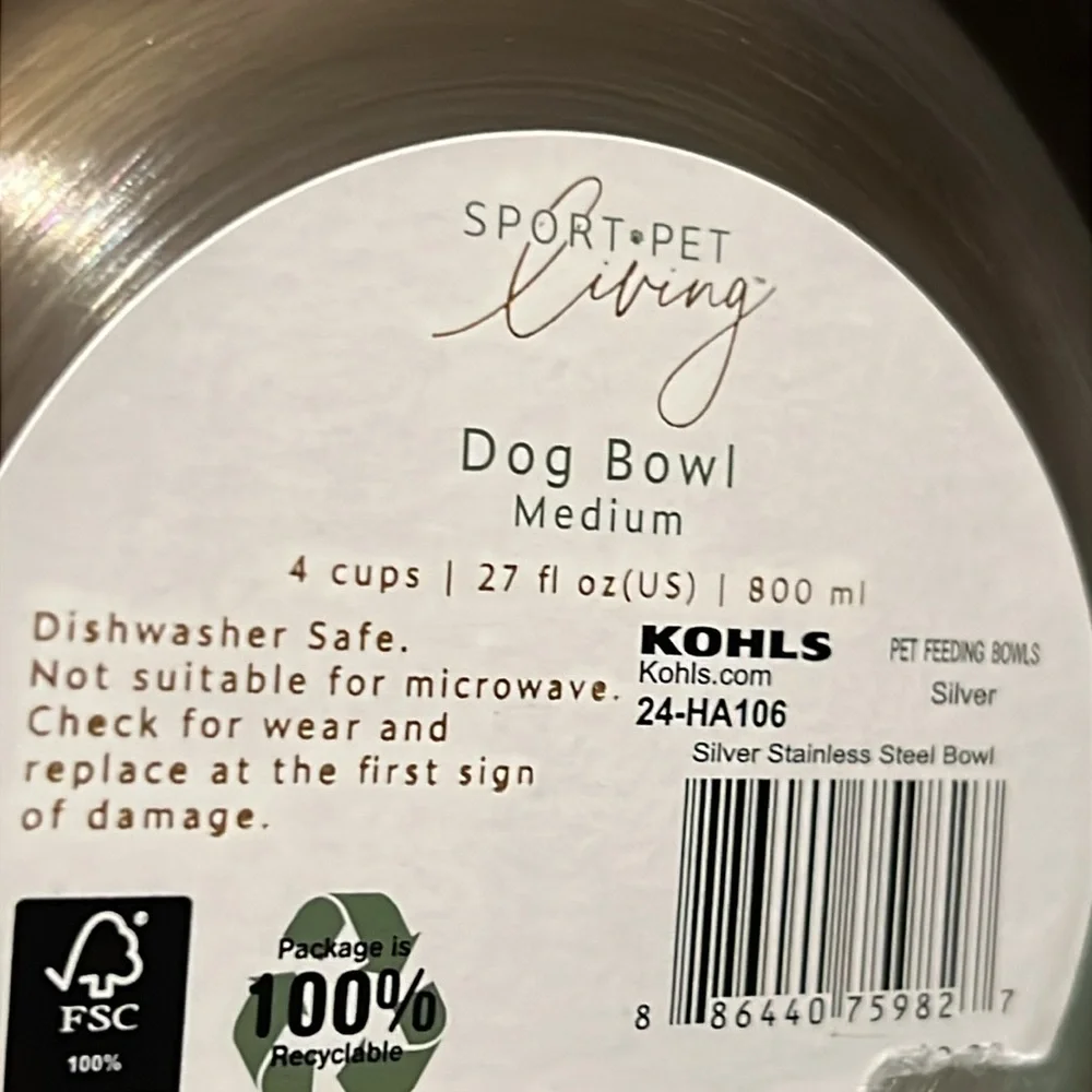 NWT SportPet Silver Stainless Steel Non-Skid Pet Bowl